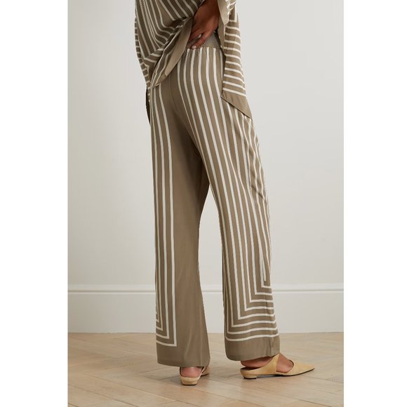TOTEME Monogram Silk Striped Wide-Leg Pants 28" / Size 36 / US 4 / Taupe Loose - Picture 2 of 6